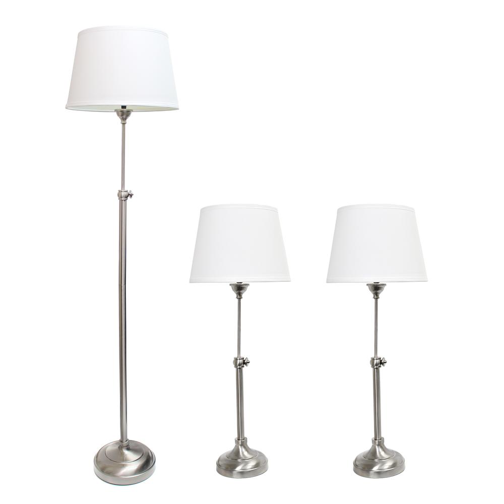 Brushed Nickel Adjustable 3 Pack Lamp Set (2 Table Lamps1 Floor Lamp). Picture 8