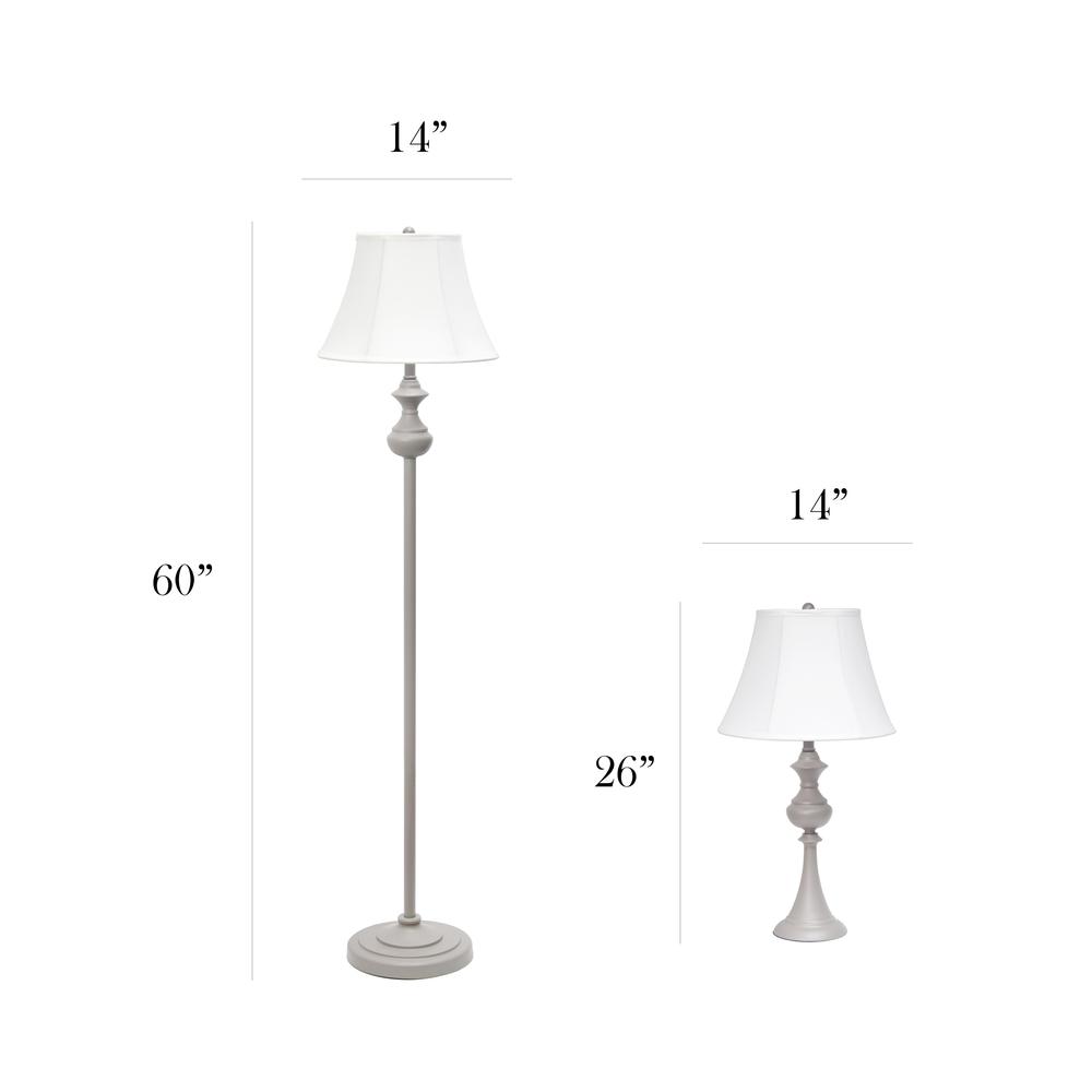Traditionally Crafted 3 Pack Table (2) and Floor  (1) Lamp Set, Gray. Picture 2