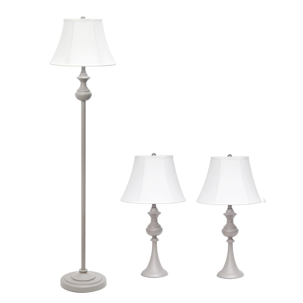 Traditionally Crafted 3 Pack Table (2) and Floor  (1) Lamp Set, Gray. Picture 7