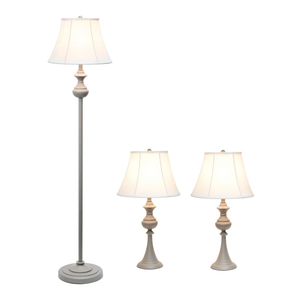 Traditionally Crafted 3 Pack Table (2) and Floor  (1) Lamp Set, Gray. Picture 8