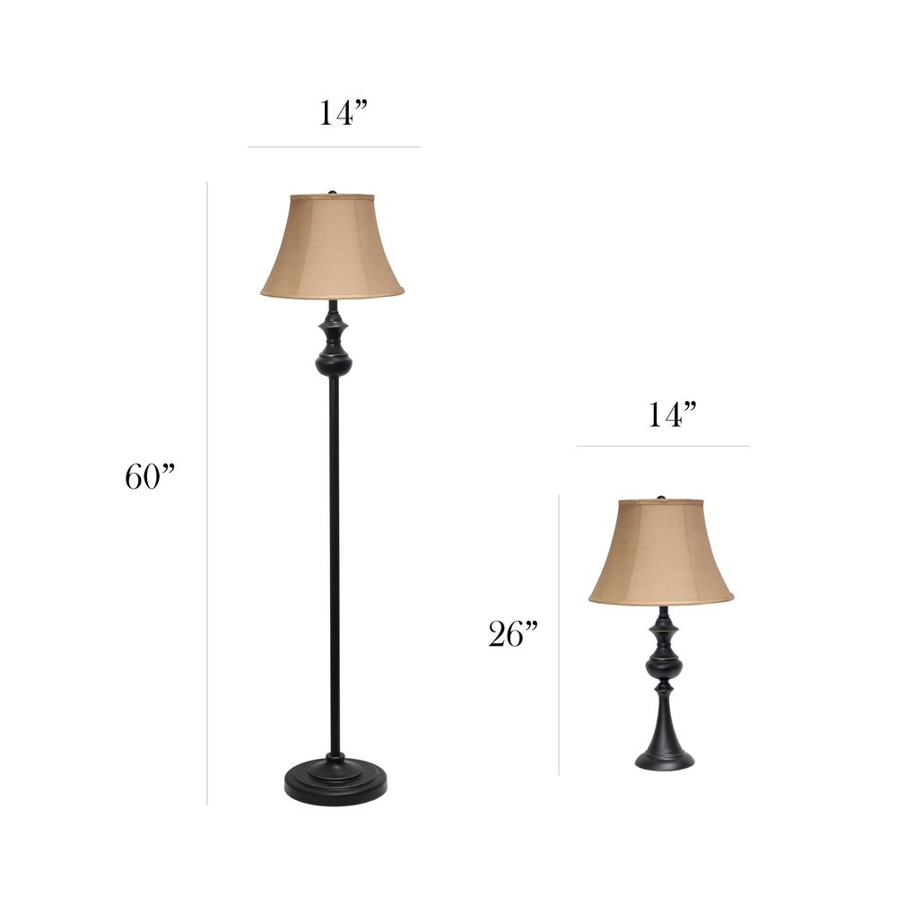 Elegant Designs Traditionally Crafted 3 Pack Lamp Set (2 Table Lamps, 1 Floor Lamp) with Tan Shades, Restoration Bronze