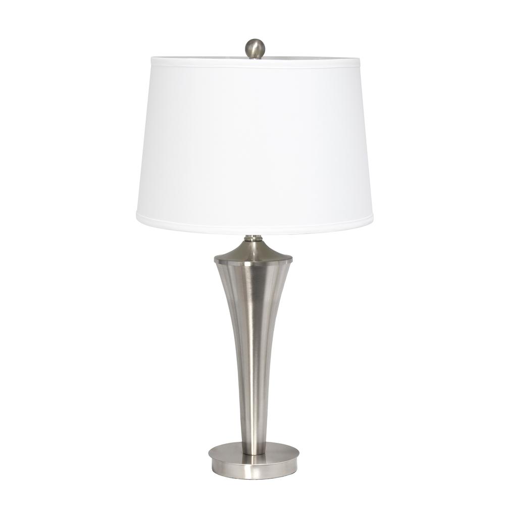 Tapered Brushed Nickel Modern 3 Pack Table (2)  and Floor (1) Lamp Set. Picture 11