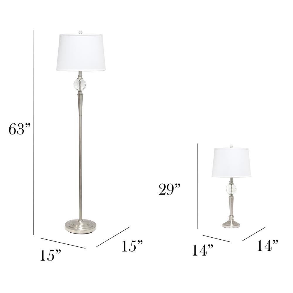 Brushed Nickel 3 Pack Lamp Set with Crystal Accented Base (2Table, 1Floor Lamp). Picture 3