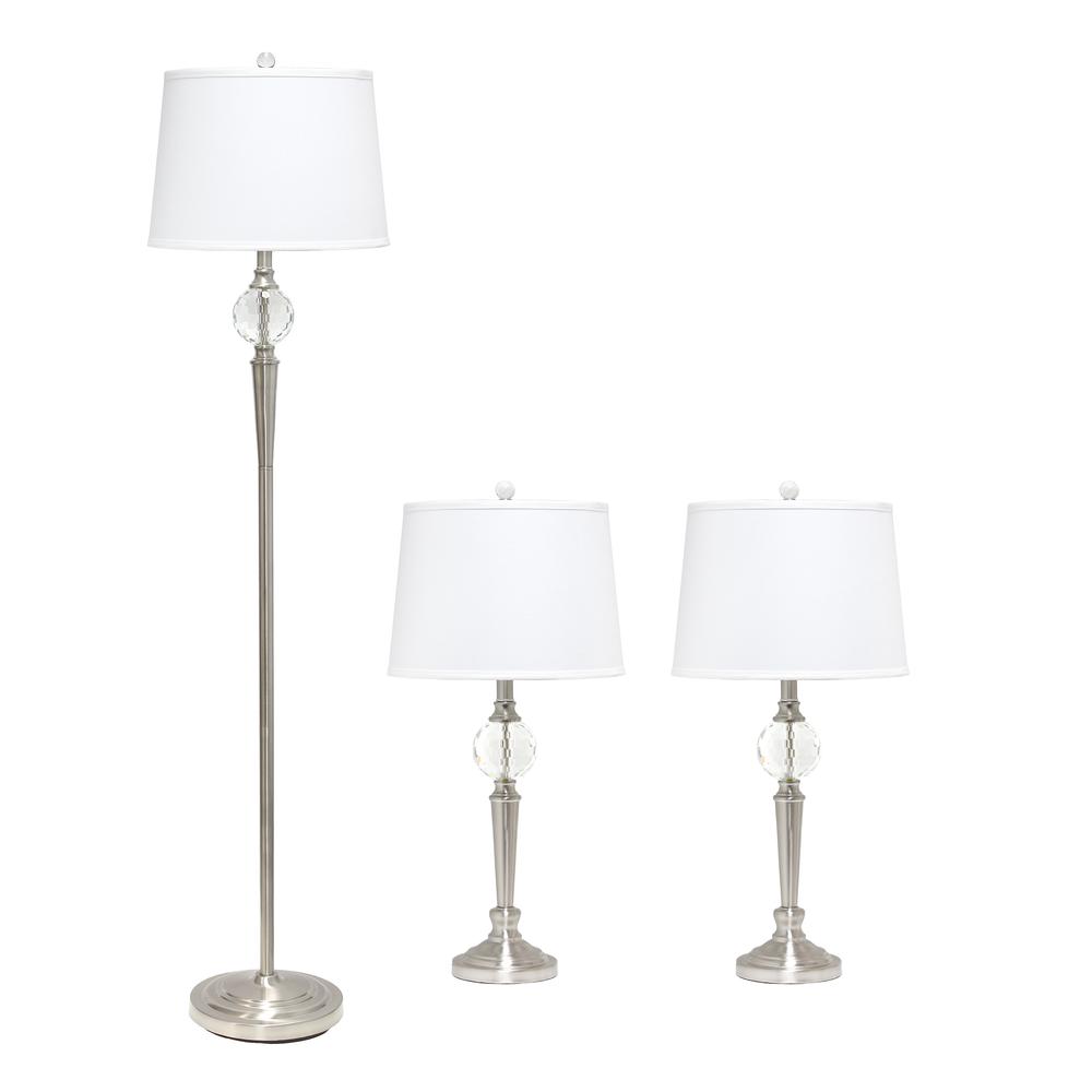 Brushed Nickel 3 Pack Lamp Set with Crystal Accented Base (2Table, 1Floor Lamp). Picture 10