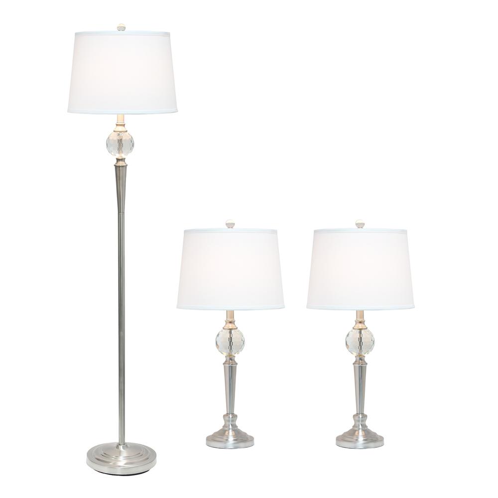 Brushed Nickel 3 Pack Lamp Set with Crystal Accented Base (2Table, 1Floor Lamp). Picture 11