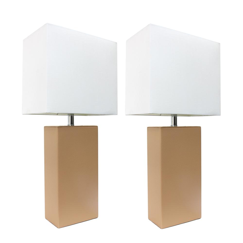 2 Pack Modern Leather Table Lamps with White Fabric Shades, Beige. Picture 3