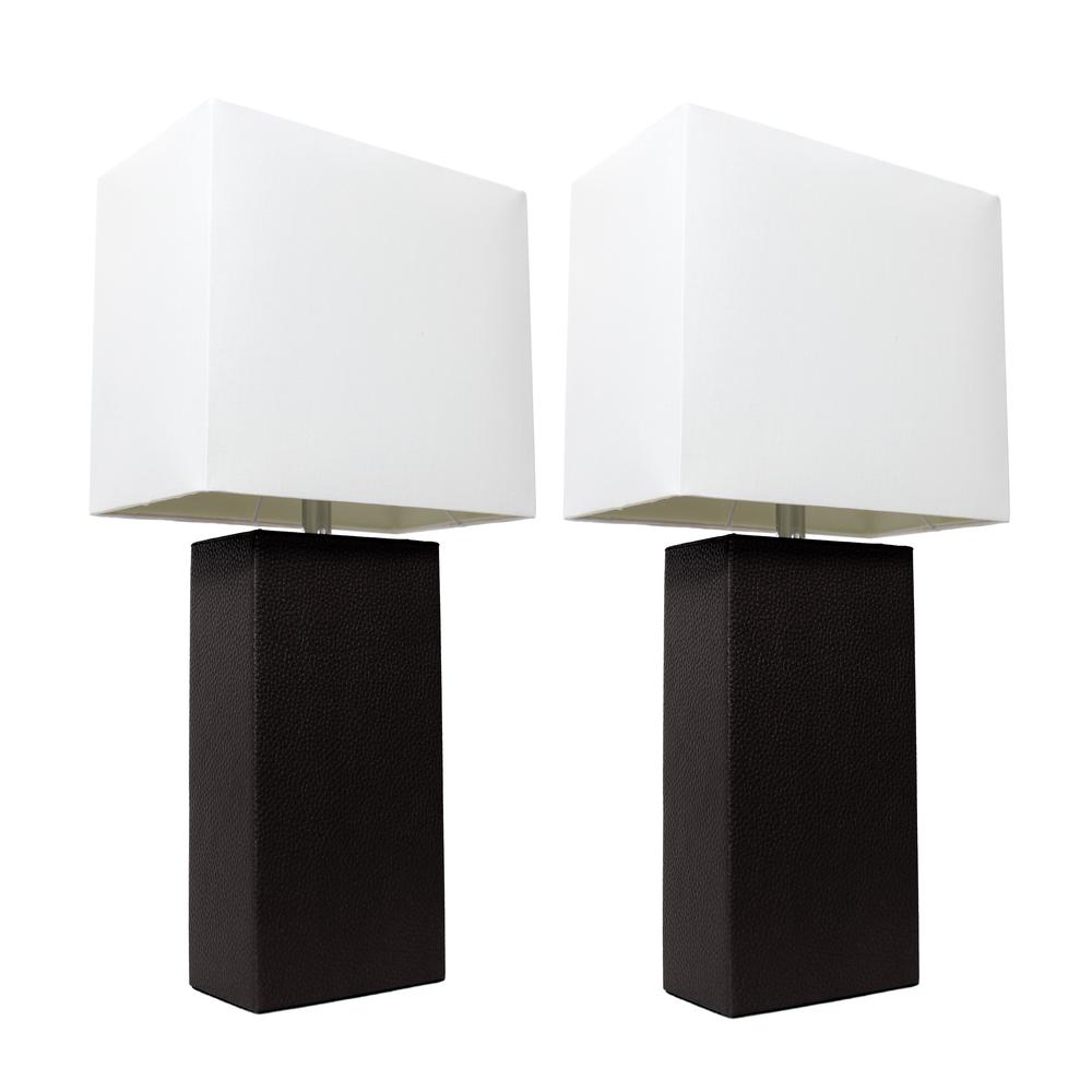 2 Pack Modern Leather Table Lamps with White Fabric Shades, Black. Picture 5