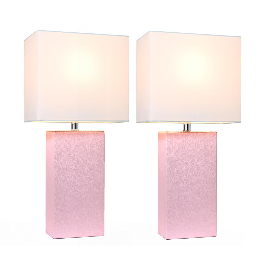 2 Pack Modern Leather Table Lamps with White Fabric Shades, Blush Pink. Picture 2
