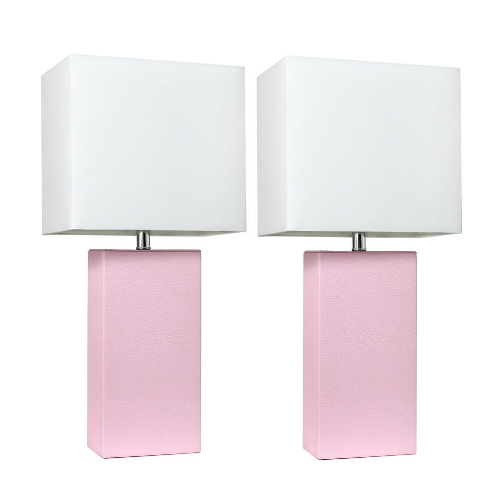 2 Pack Modern Leather Table Lamps with White Fabric Shades, Blush Pink. Picture 1