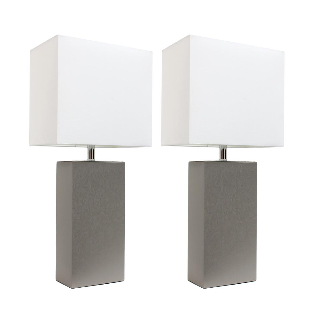 2 Pack Modern Leather Table Lamps with White Fabric Shades, Gray. Picture 3