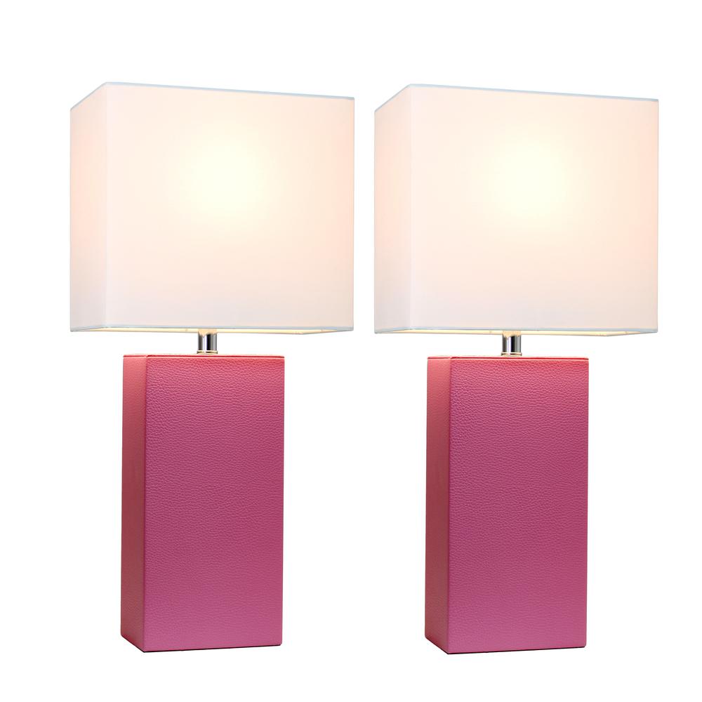 2 Pack Modern Leather Table Lamps with White Fabric Shades, Hot Pink. Picture 2