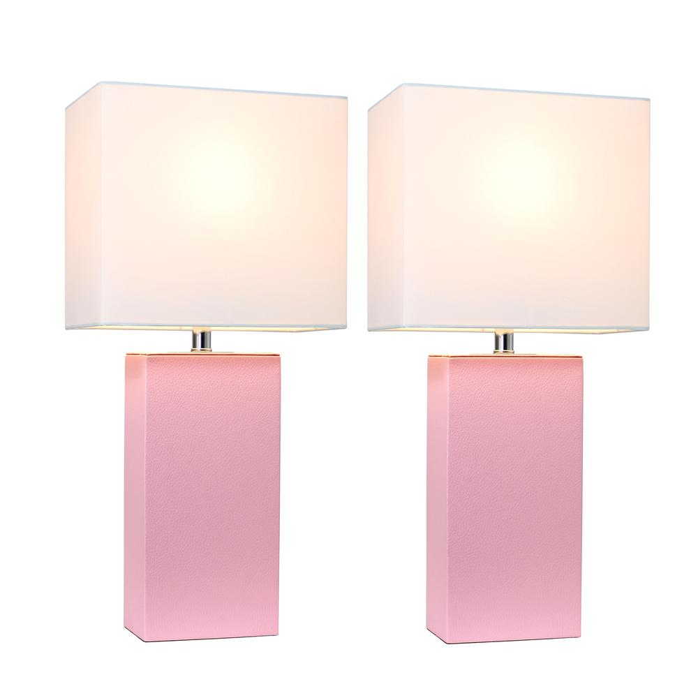 2 Pack Modern Leather Table Lamps with White Fabric Shades, Pink. Picture 2