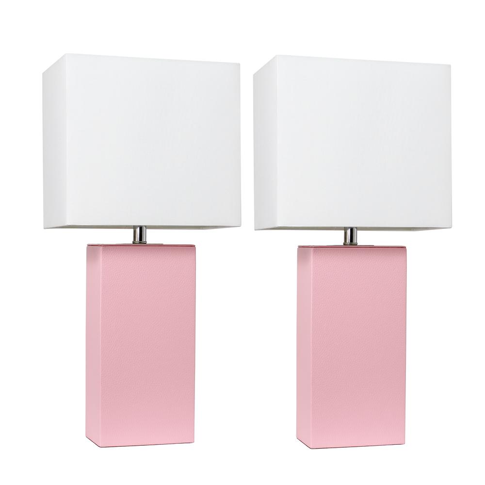 2 Pack Modern Leather Table Lamps with White Fabric Shades, Pink. Picture 1