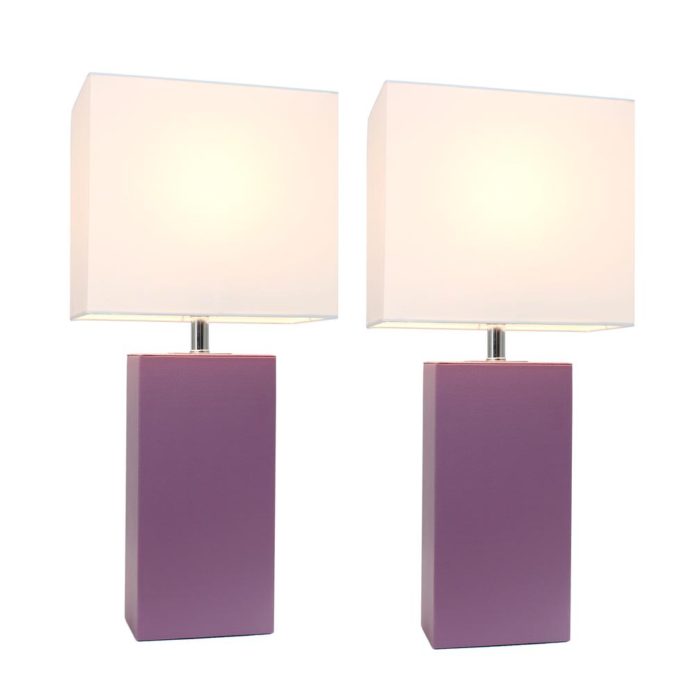2 Pack Modern Leather Table Lamps with White Fabric Shades, Purple. Picture 1