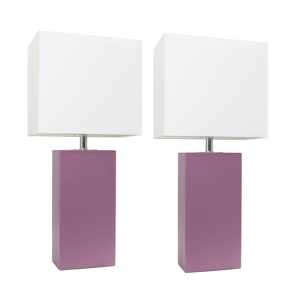 2 Pack Modern Leather Table Lamps with White Fabric Shades, Purple. Picture 3