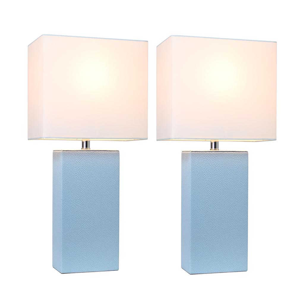 2 Pack Modern Leather Table Lamps with White Fabric Shades, Periwinkle. Picture 2
