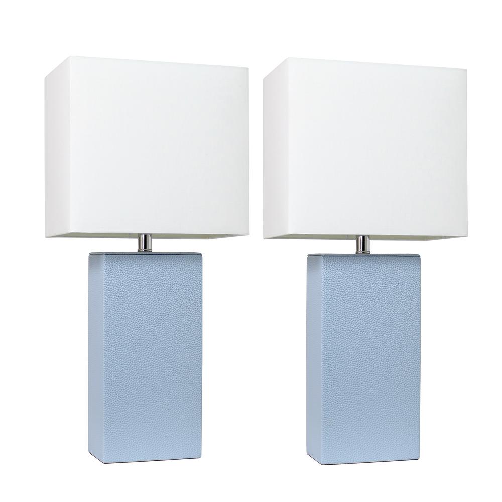2 Pack Modern Leather Table Lamps with White Fabric Shades, Periwinkle. Picture 1