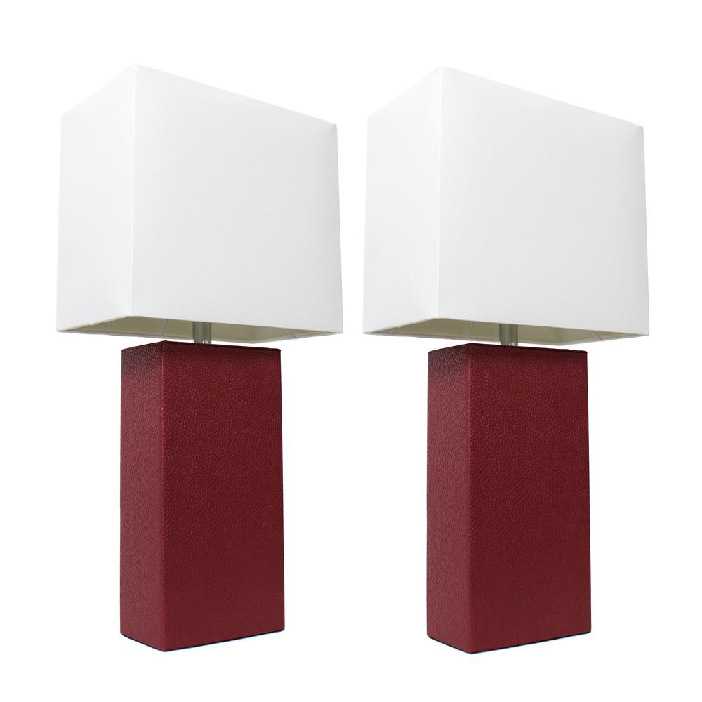 2 Pack Modern Leather Table Lamps with White Fabric Shades, Red. Picture 2