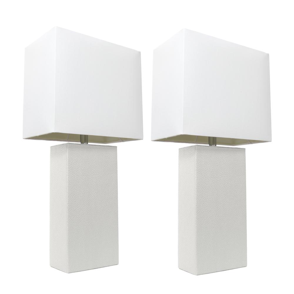 2 Pack Modern Leather Table Lamps with White Fabric Shades, White. Picture 2