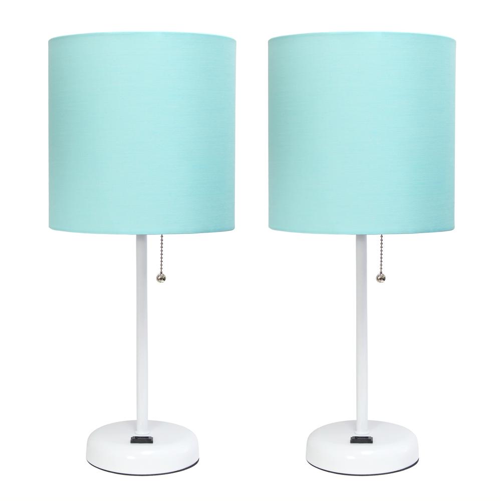 White Stick Lamp with Charging Outlet and Fabric Shade 2 Pack SetAqua. Picture 6