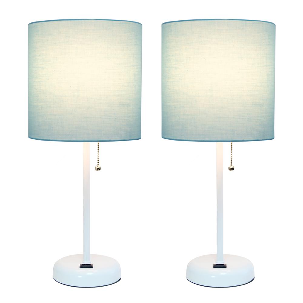 White Stick Lamp with Charging Outlet and Fabric Shade 2 Pack SetAqua. Picture 7