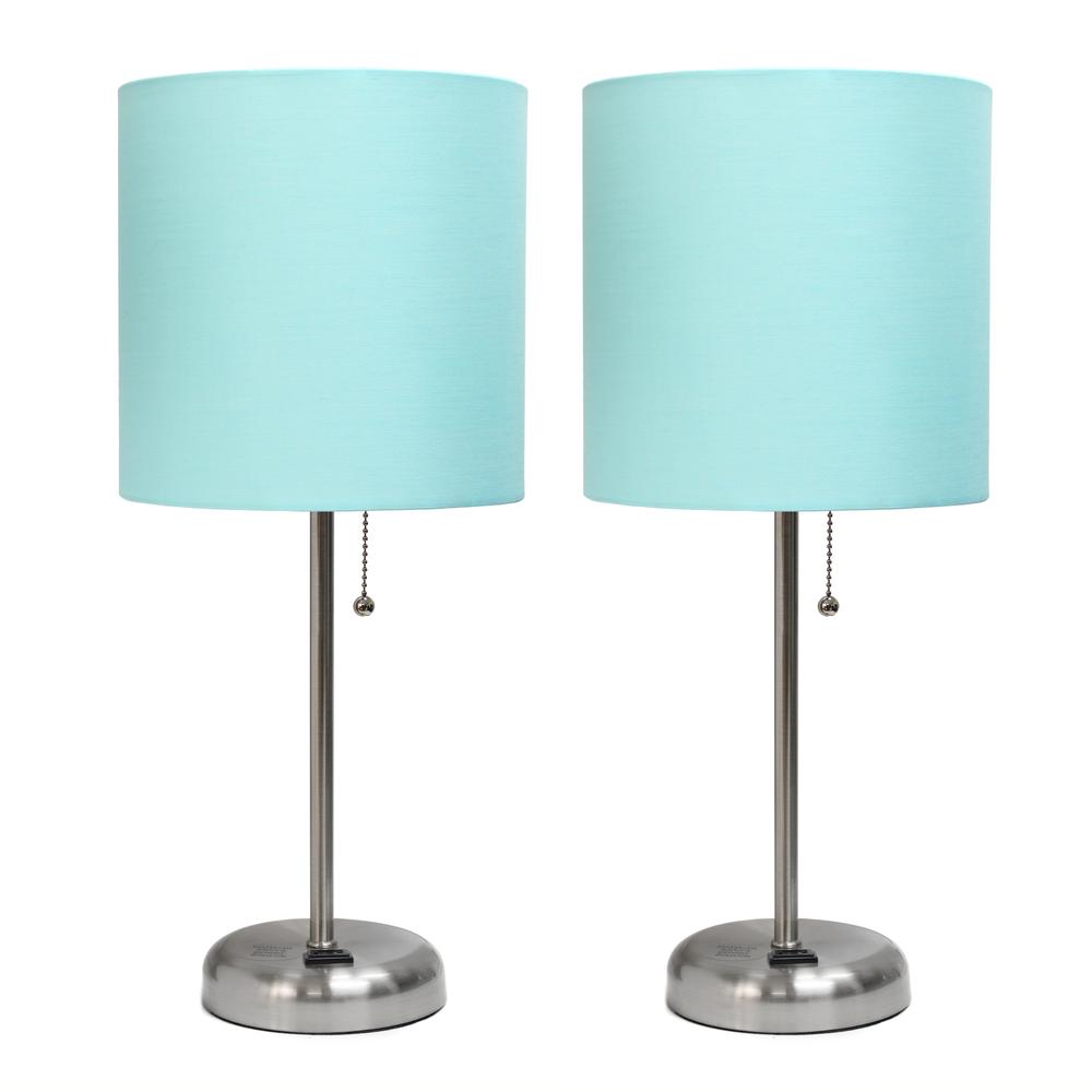Stick Lamp with Charging Outlet and Fabric Shade 2 Pack Set. Picture 7