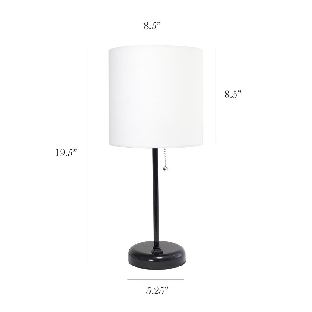 Black Stick Lamp with Charging Outlet and Fabric Shade 2 Pack SetWhite. Picture 4