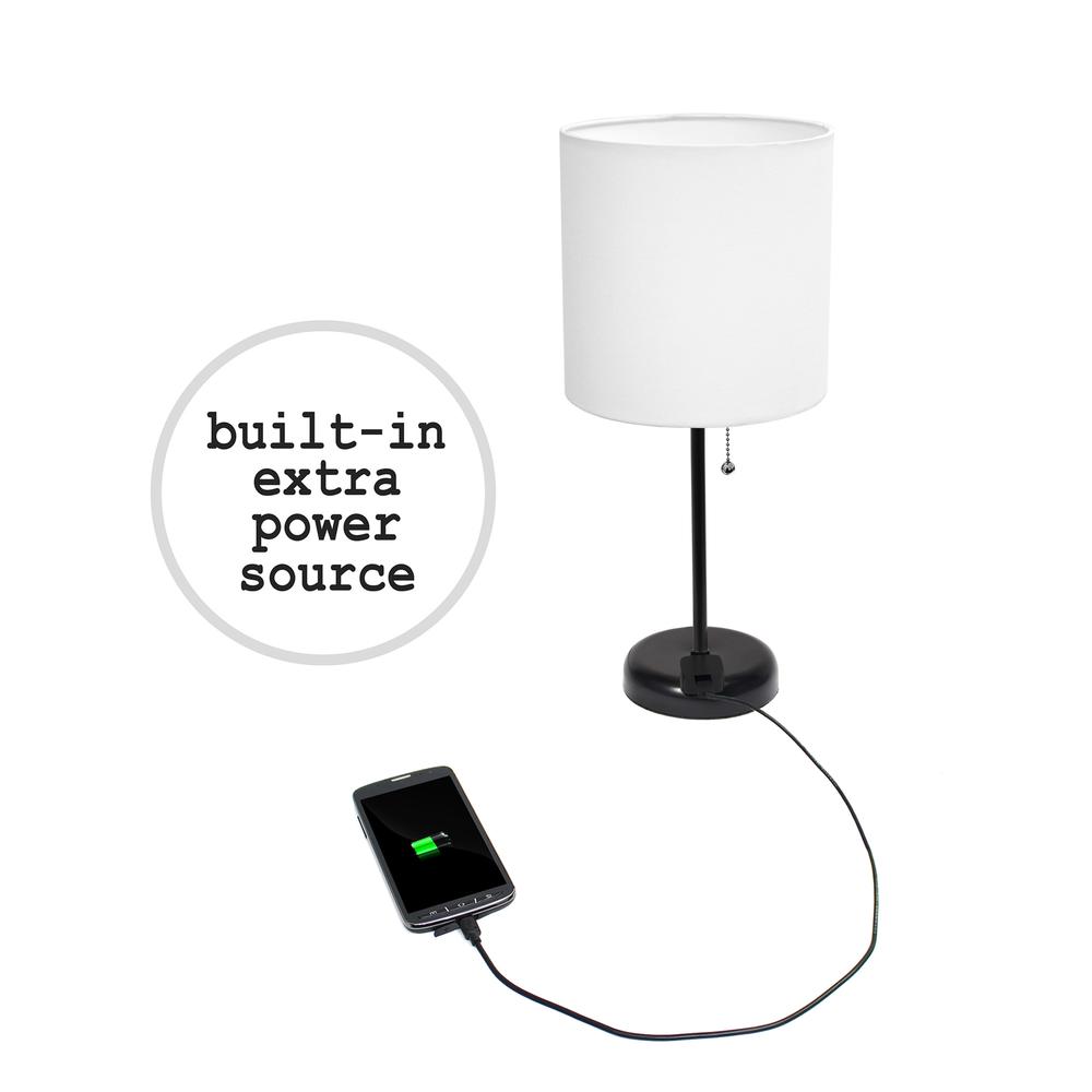 Black Stick Lamp with Charging Outlet and Fabric Shade 2 Pack SetWhite. Picture 5