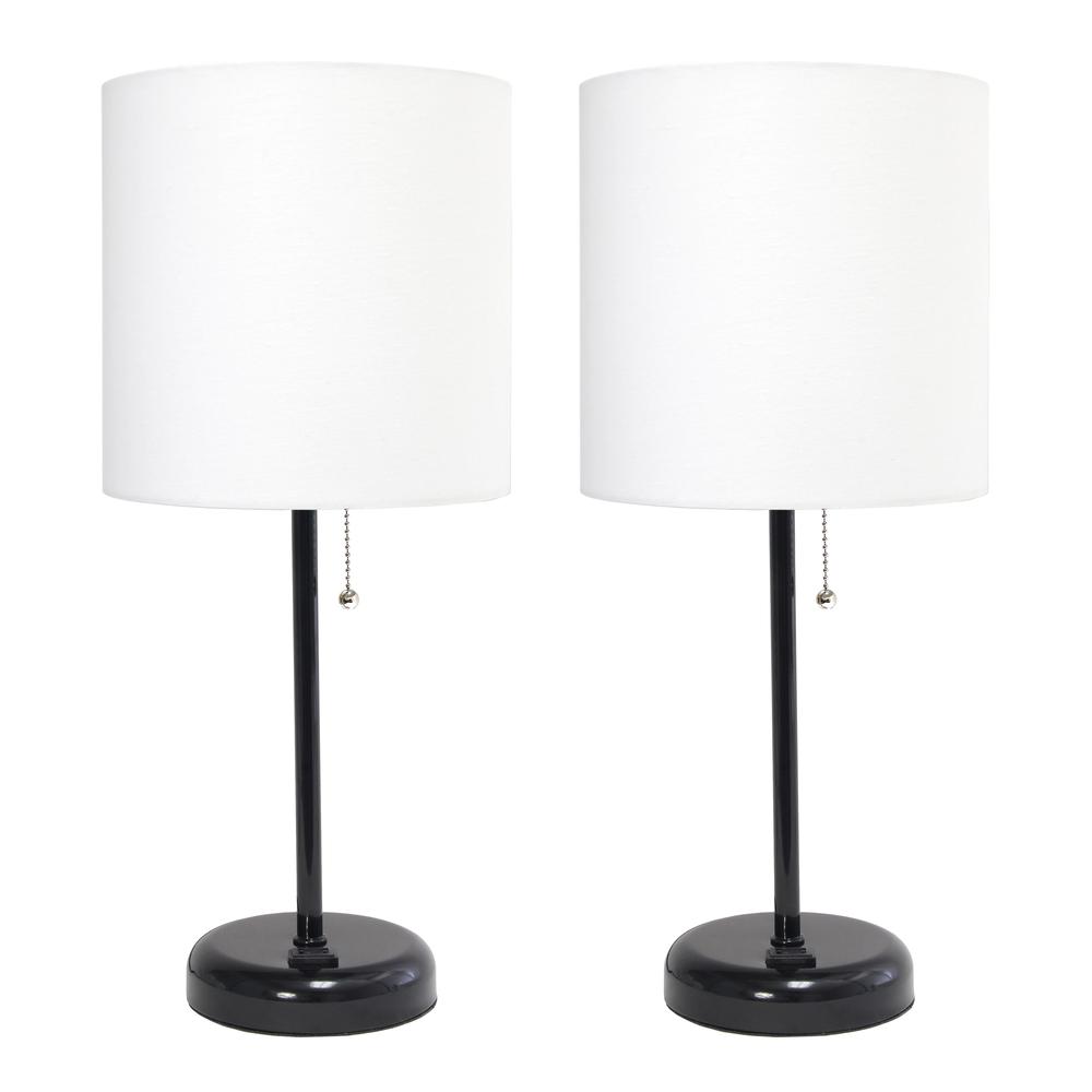 Black Stick Lamp with Charging Outlet and Fabric Shade 2 Pack SetWhite. Picture 7