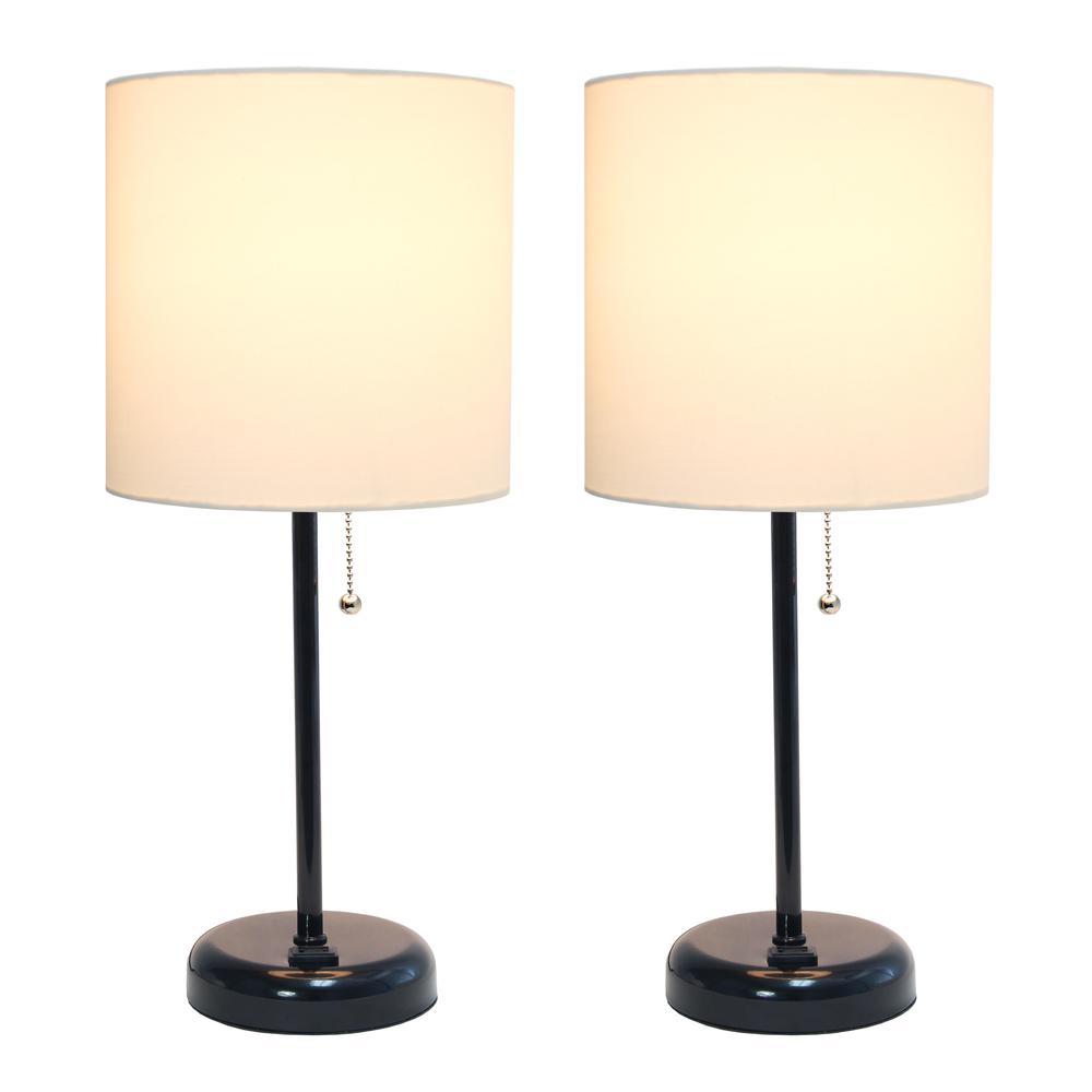Black Stick Lamp with Charging Outlet and Fabric Shade 2 Pack SetWhite. Picture 8