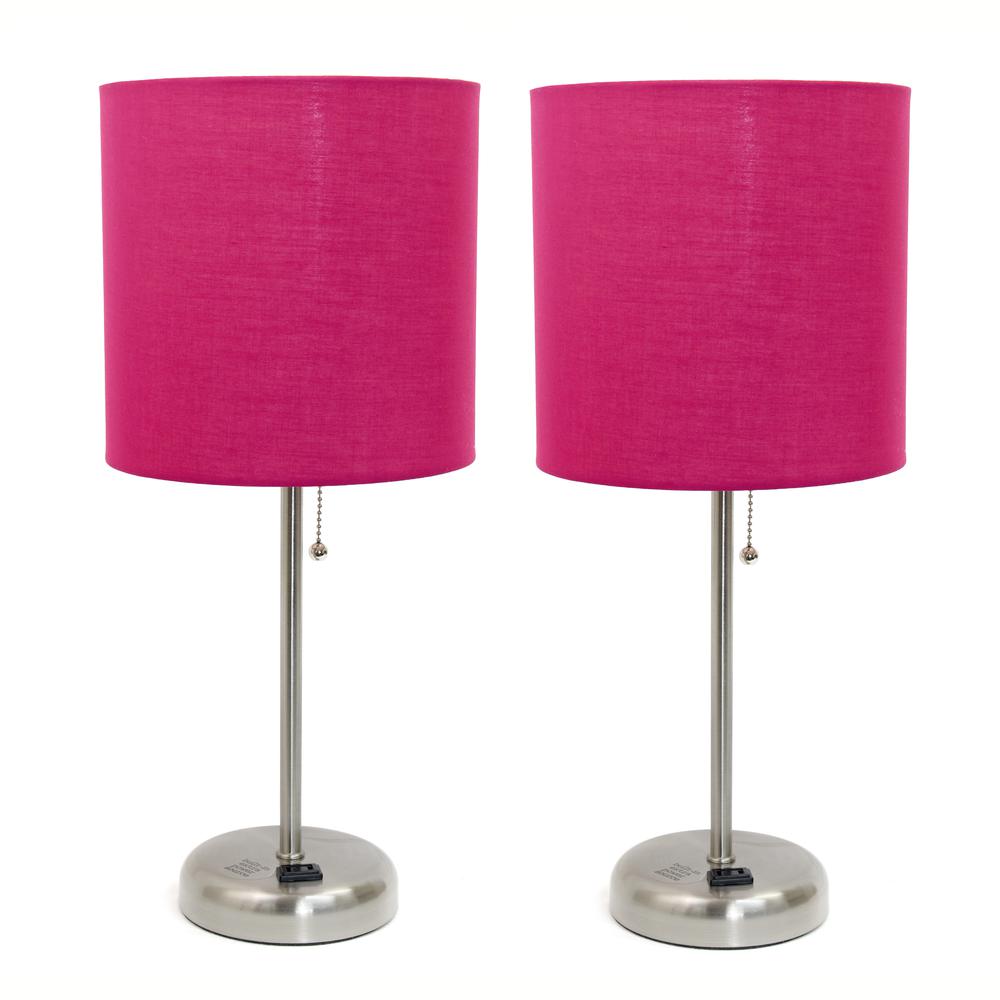 Stick Lamp with Charging Outlet and Fabric Shade 2 Pack Set. Picture 1
