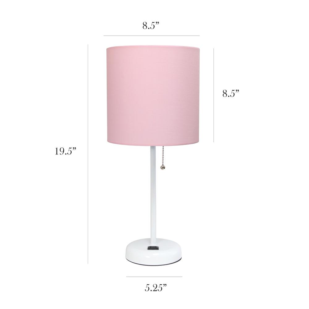 White Stick Lamp with Charging Outlet and Fabric Shade 2 Pack SetPink. Picture 4