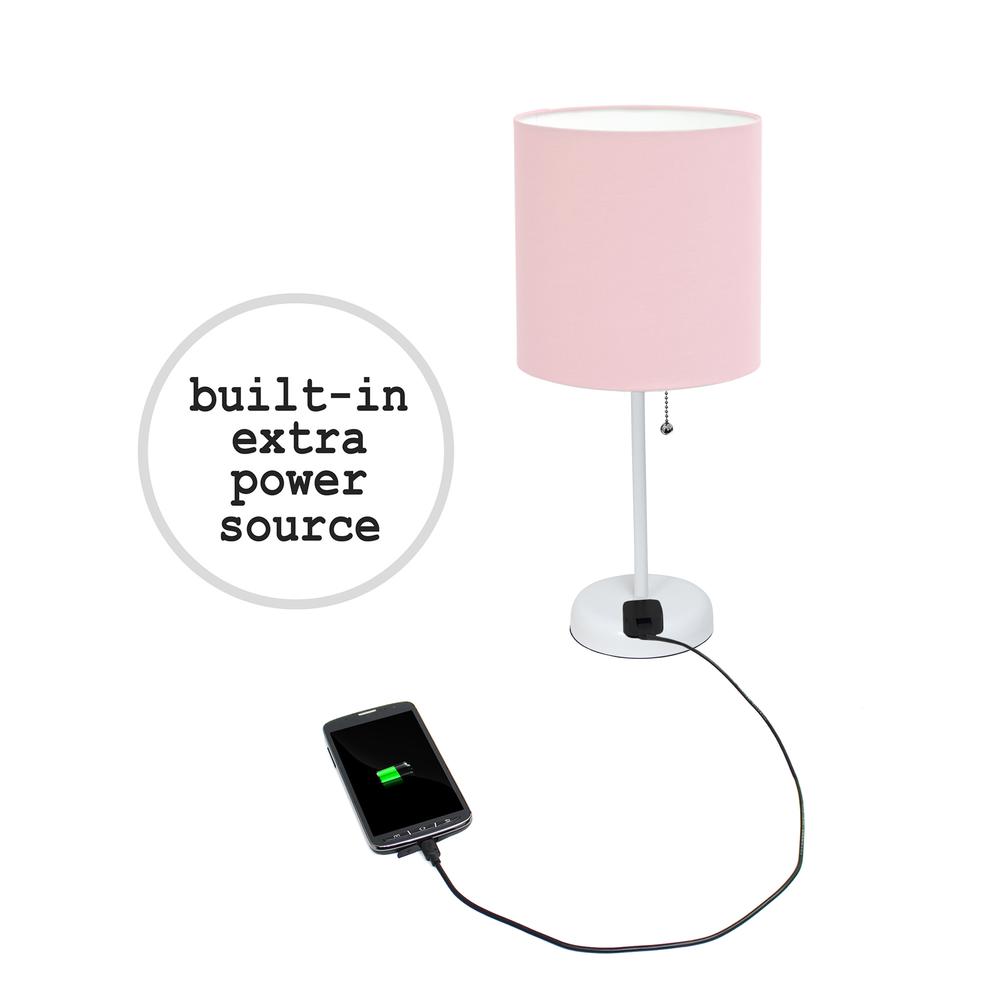 White Stick Lamp with Charging Outlet and Fabric Shade 2 Pack SetPink. Picture 5