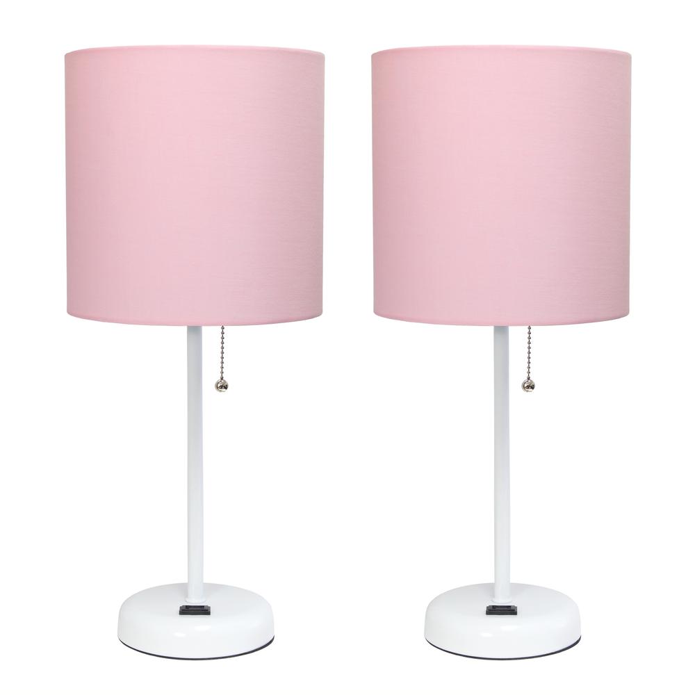 White Stick Lamp with Charging Outlet and Fabric Shade 2 Pack SetPink. Picture 7
