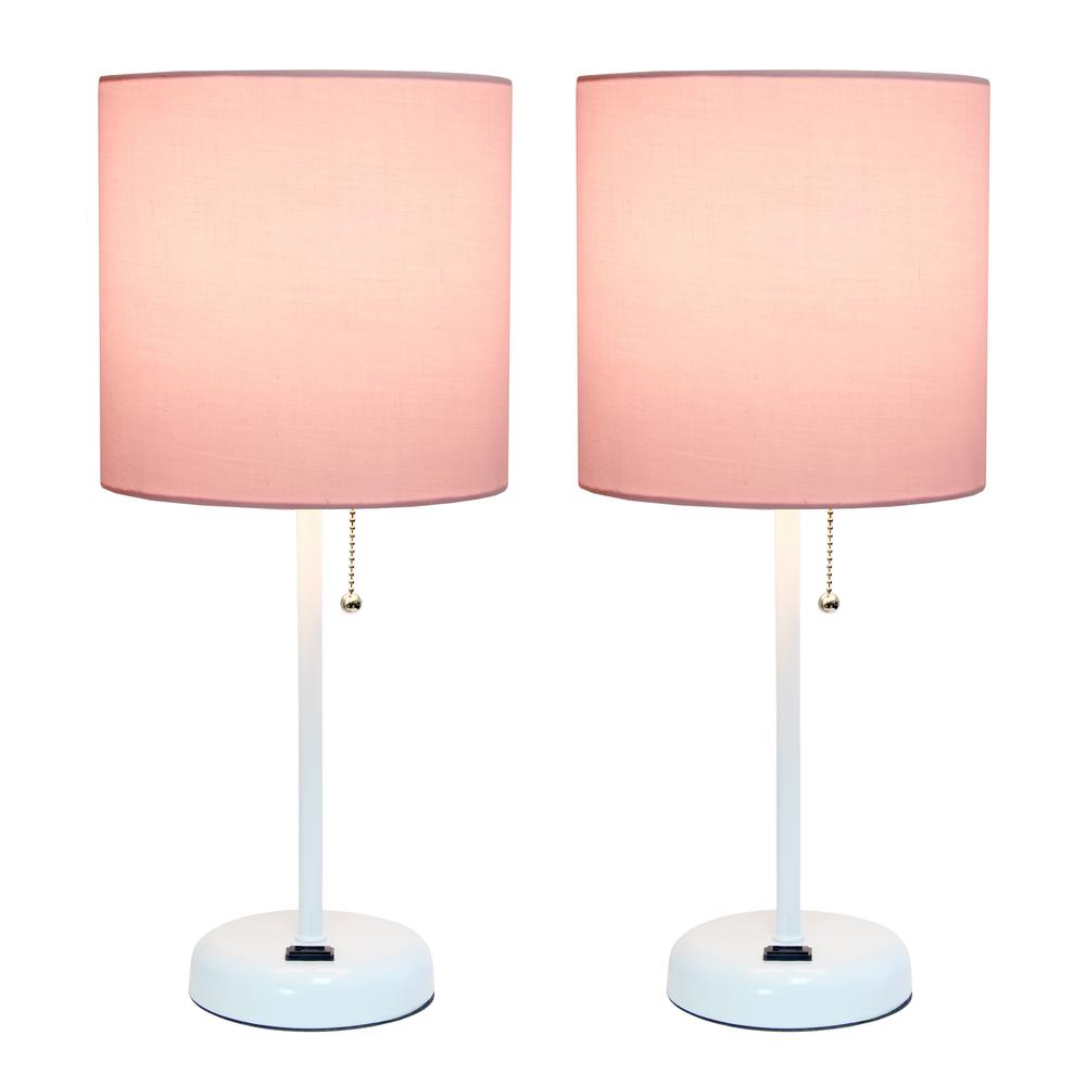 White Stick Lamp with Charging Outlet and Fabric Shade 2 Pack SetPink. Picture 8