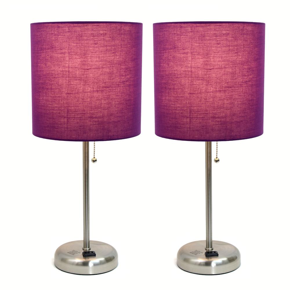 Stick Lamp with Charging Outlet and Fabric Shade 2 Pack Set. Picture 8