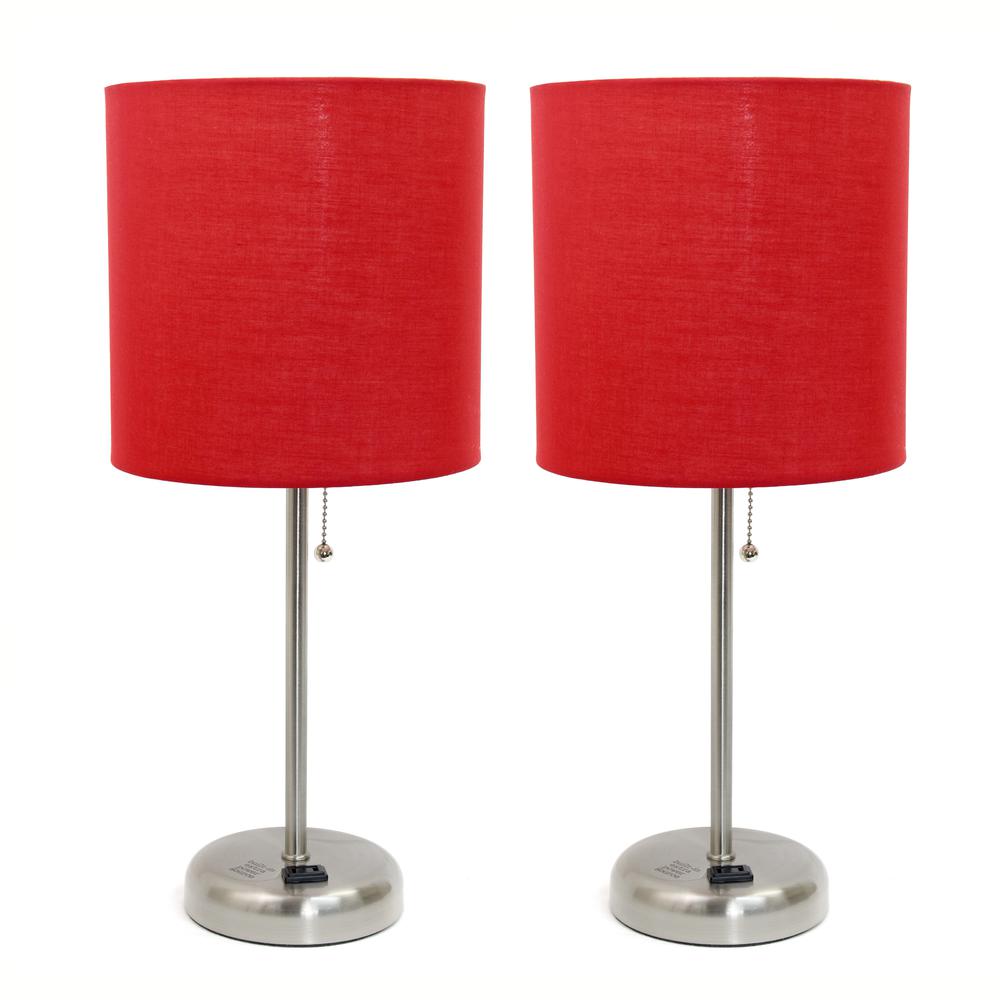 Stick Lamp with Charging Outlet and Fabric Shade 2 Pack Set. Picture 1
