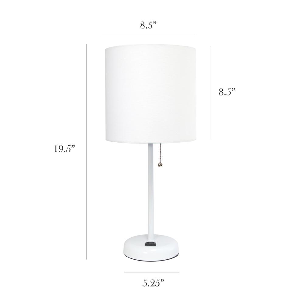 White Stick Lamp with Charging Outlet and Fabric Shade 2 Pack SetWhite. Picture 4