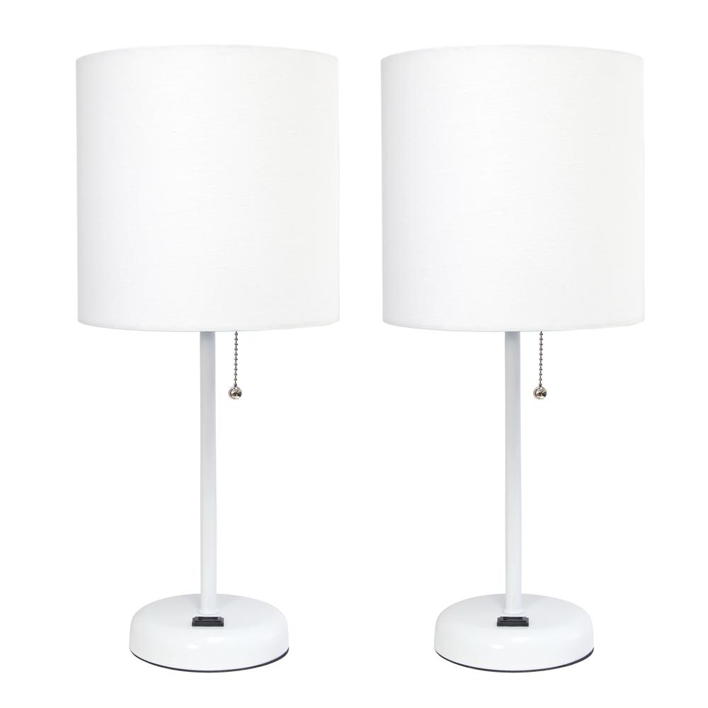 White Stick Lamp with Charging Outlet and Fabric Shade 2 Pack SetWhite. Picture 7