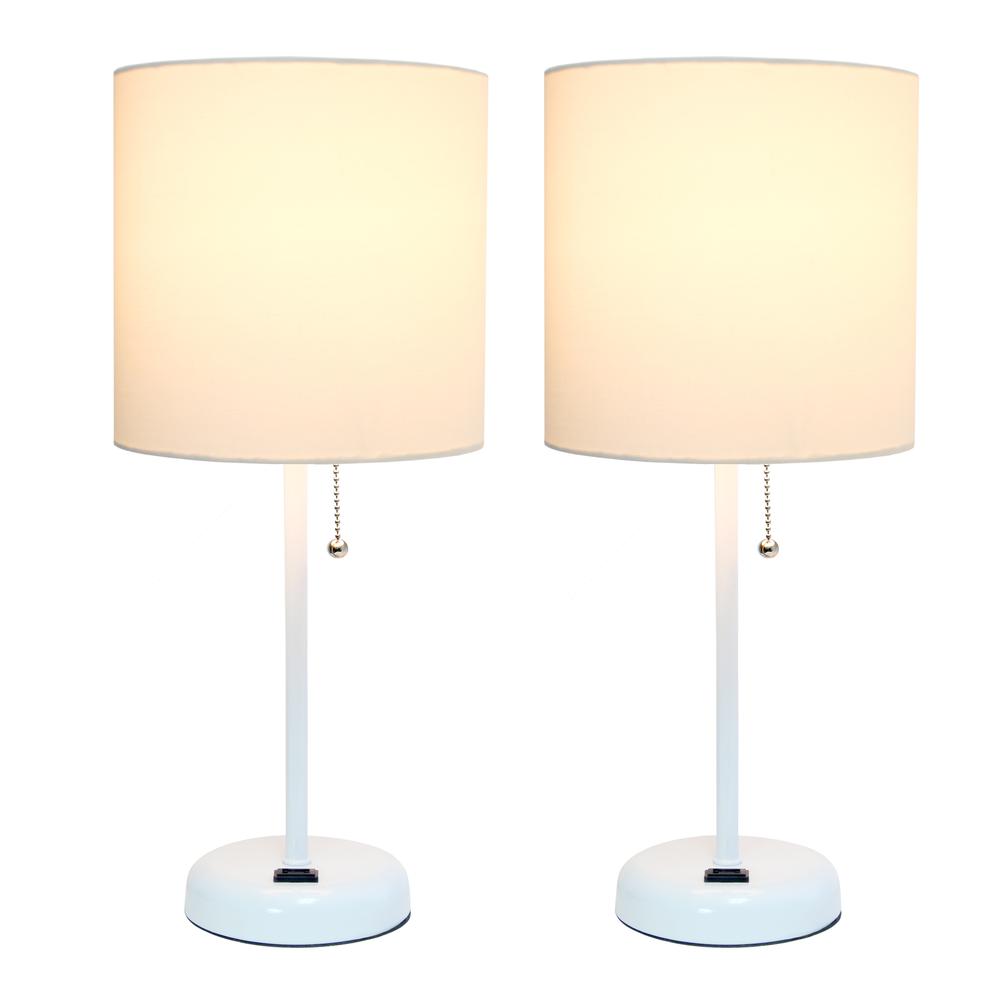 White Stick Lamp with Charging Outlet and Fabric Shade 2 Pack SetWhite. Picture 8