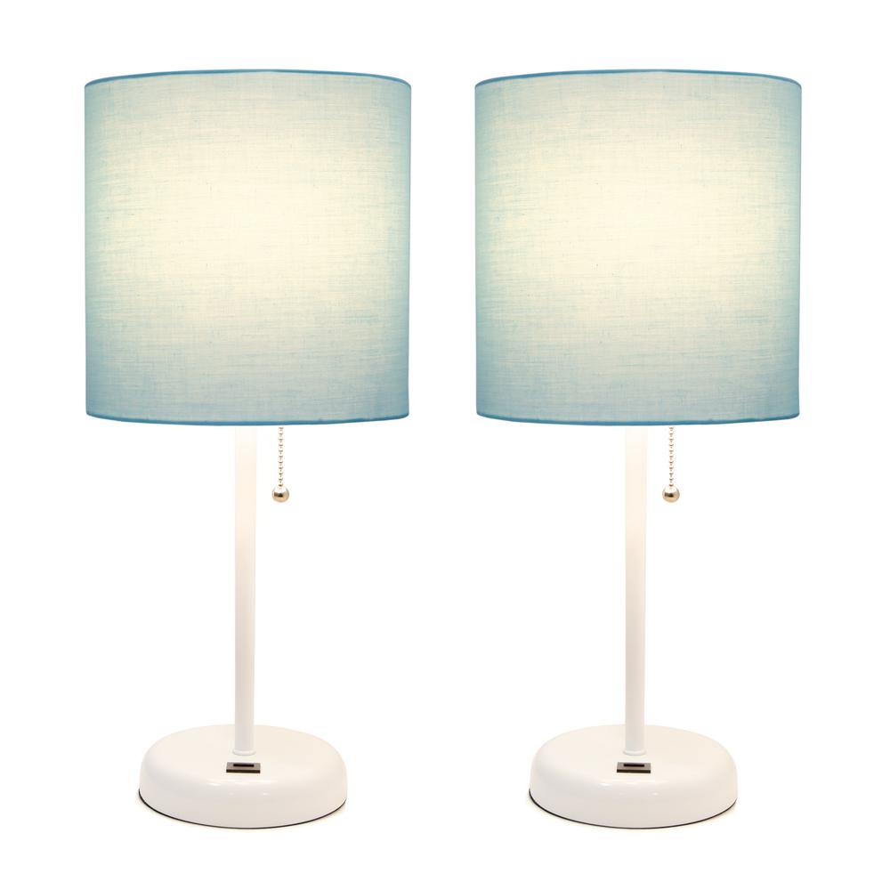 White Stick Lamp with USB charging port and Fabric Shade 2 Pack Set. Picture 9