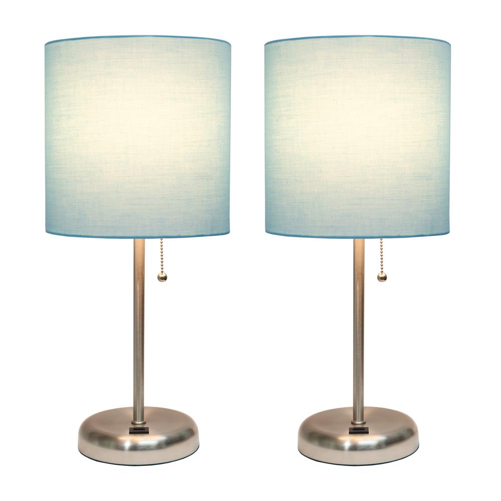 Stick Lamp with USB charging port and Fabric Shade 2 Pack Set, Aqua. Picture 7