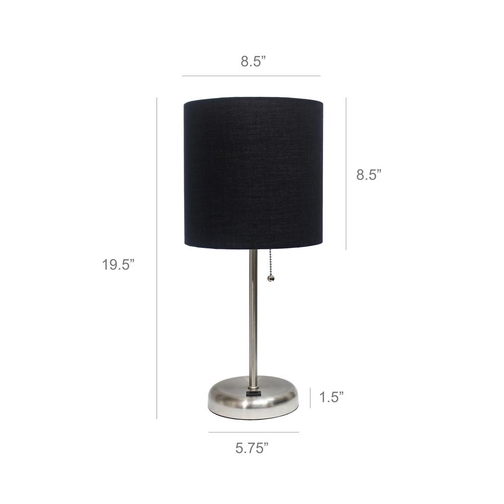 LimeLights Stick Lamp with USB charging port and Fabric Shade 2 Pack Set, Black 