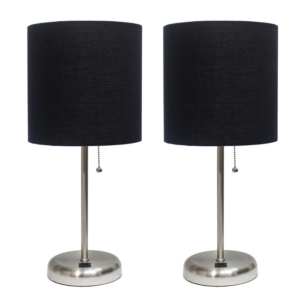 Stick Lamp with USB charging port and Fabric Shade 2 Pack Set, Black. Picture 7