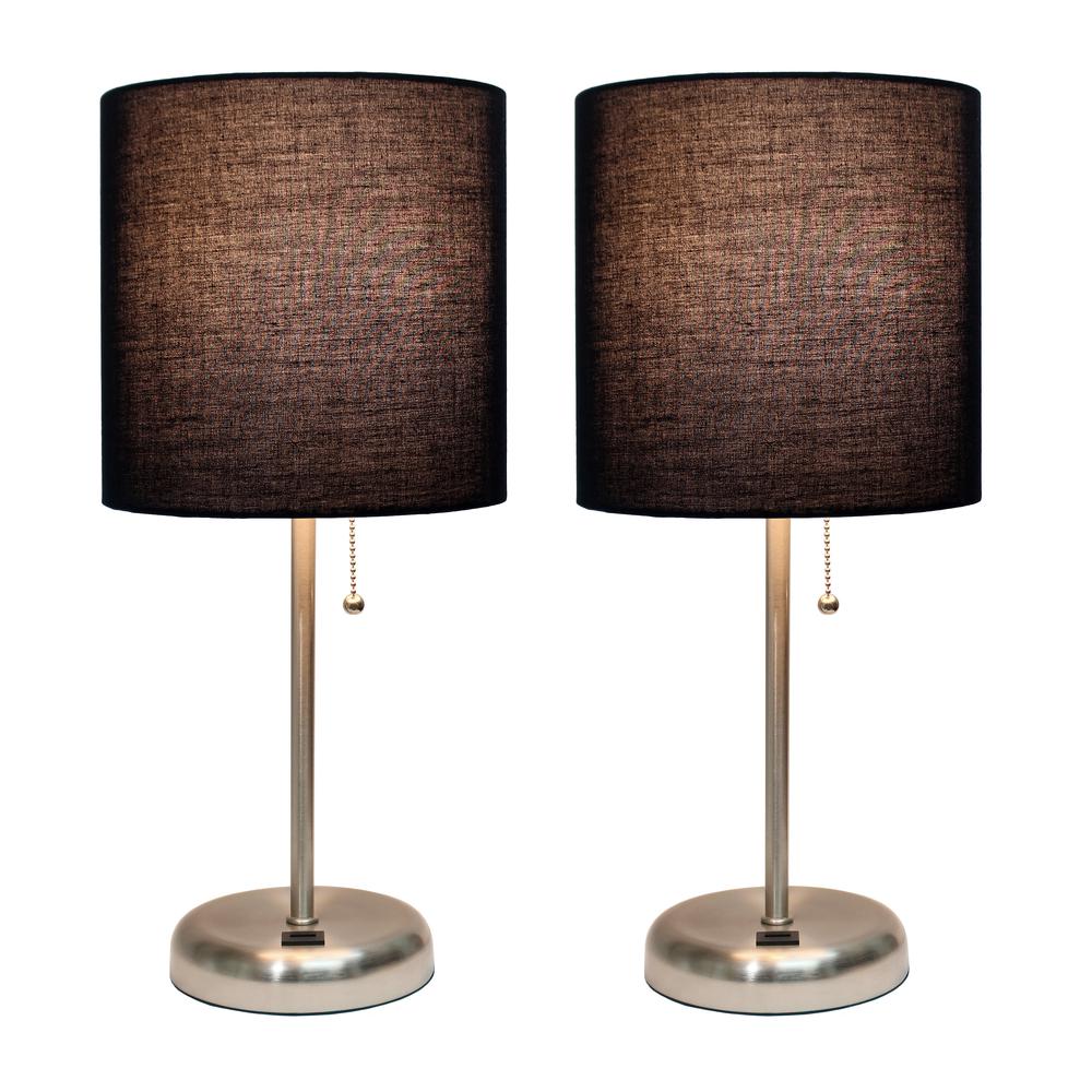 Stick Lamp with USB charging port and Fabric Shade 2 Pack Set, Black. Picture 8