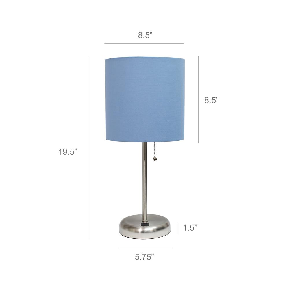 Stick Lamp with USB charging port and Fabric Shade 2 Pack Set, Blue. Picture 4