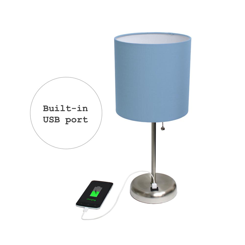 Stick Lamp with USB charging port and Fabric Shade 2 Pack Set, Blue. Picture 5