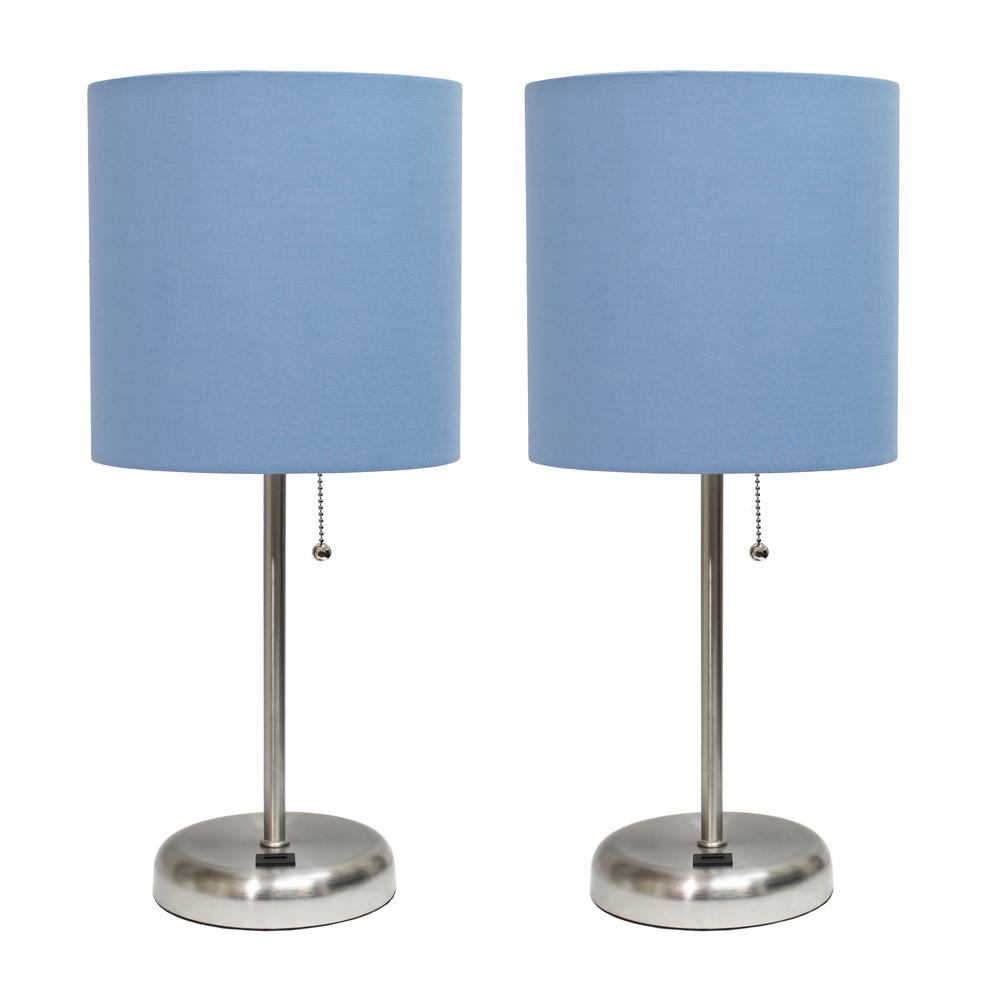 Stick Lamp with USB charging port and Fabric Shade 2 Pack Set, Blue. Picture 7