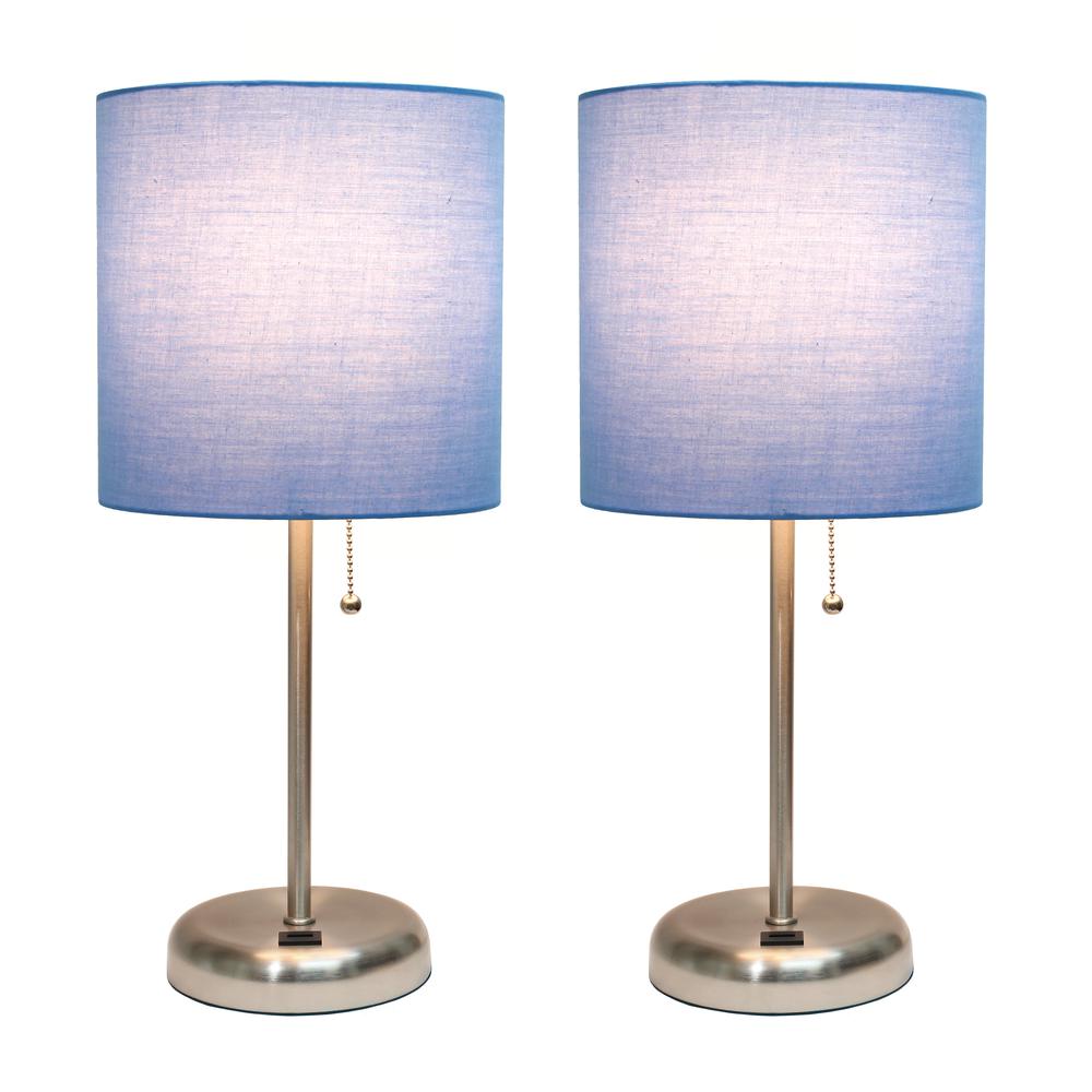 Stick Lamp with USB charging port and Fabric Shade 2 Pack Set, Blue. Picture 8