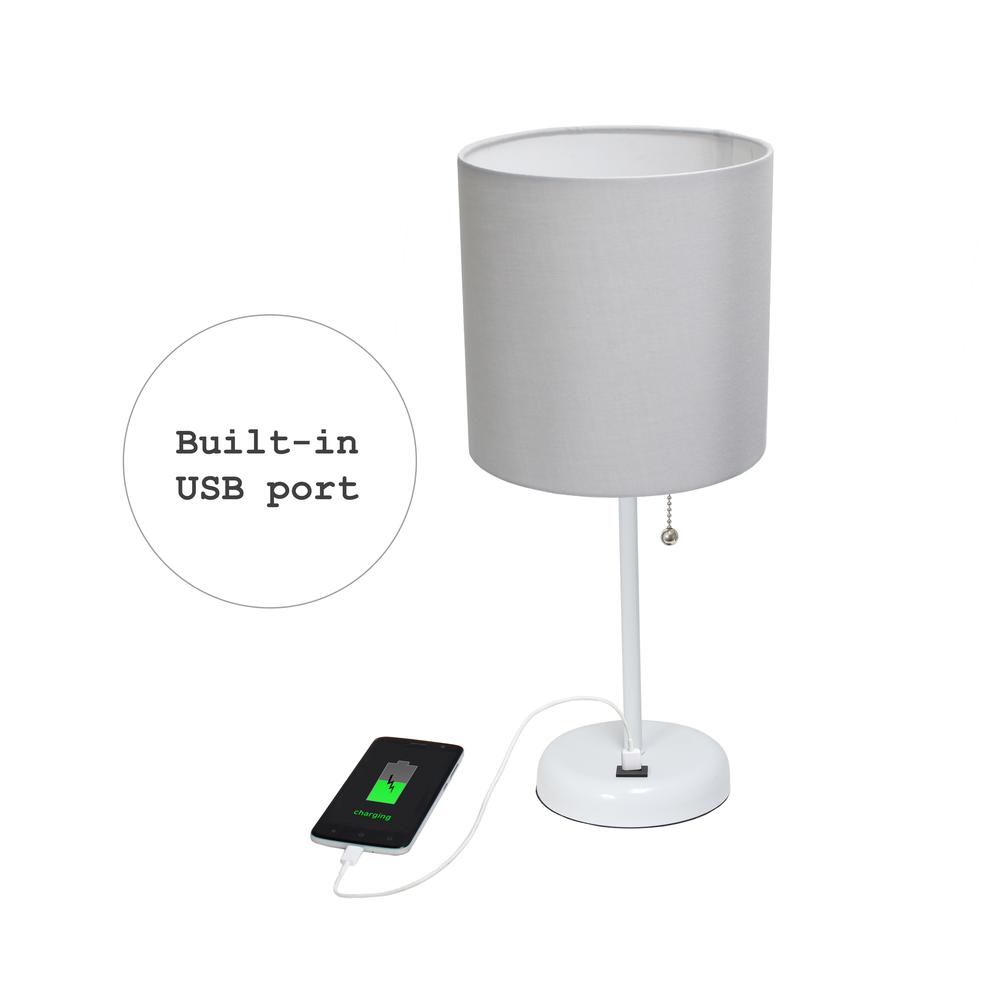 White Stick Lamp with USB charging port and Fabric Shade 2 Pack Set. Picture 5